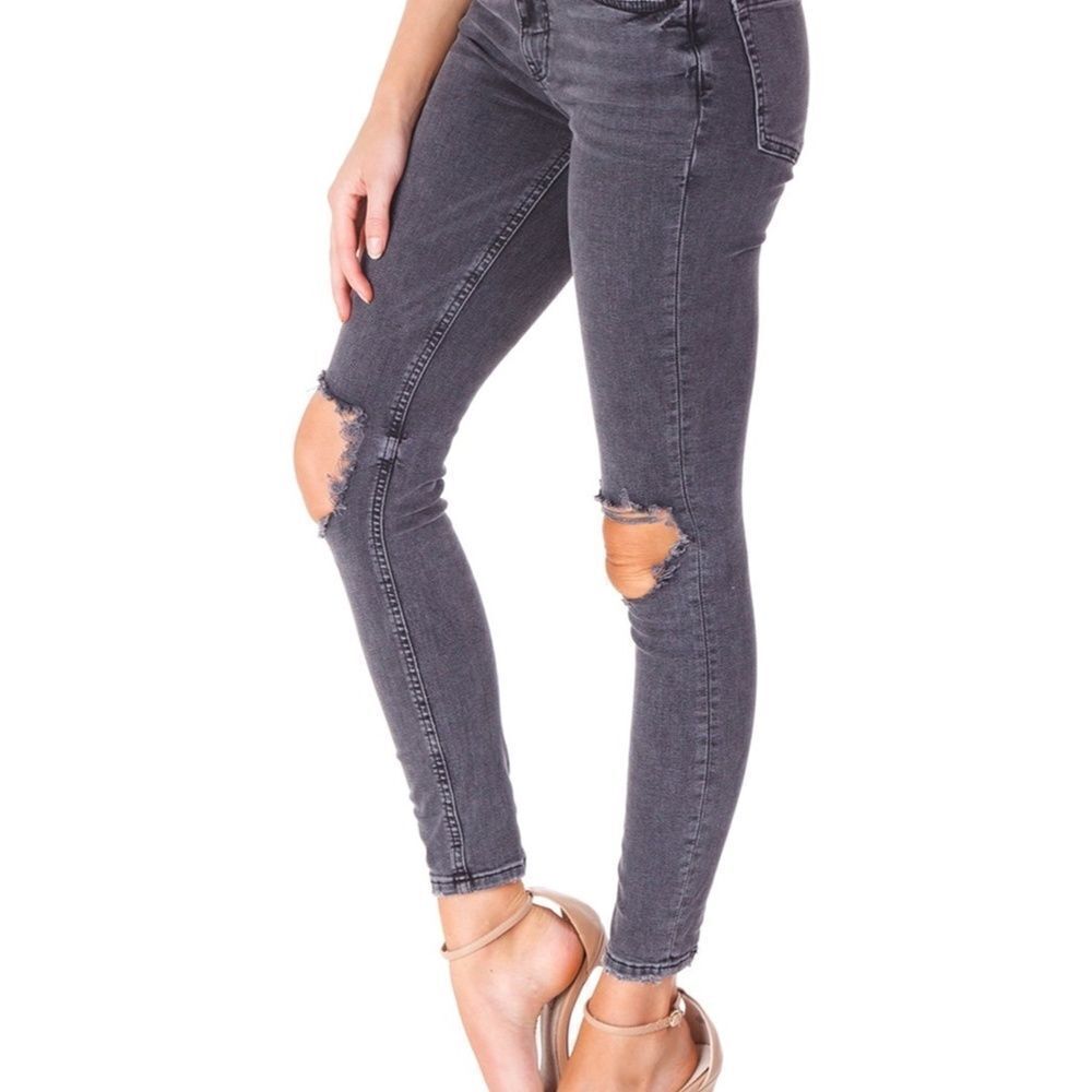 Free People Busted Knee Distressed Black Jeans